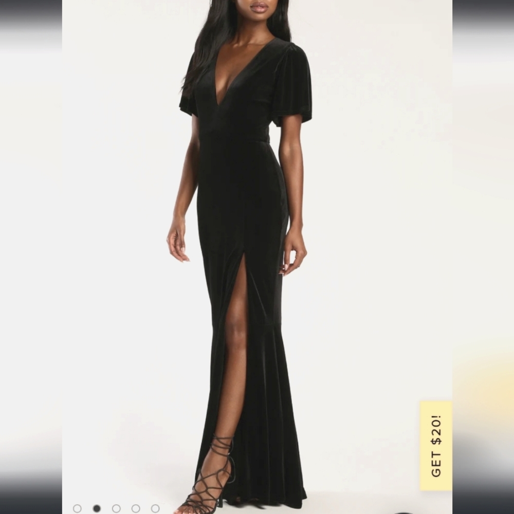 LULUS • Elegant Evenings Black Velvet Flutter Sleeve Trumpet Maxi Dress